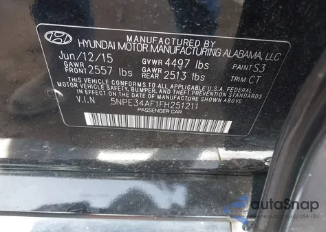 2015 Hyundai Sonata Sport z USA, uszkodzony, nr VIN 5NPE34AF1FH251211